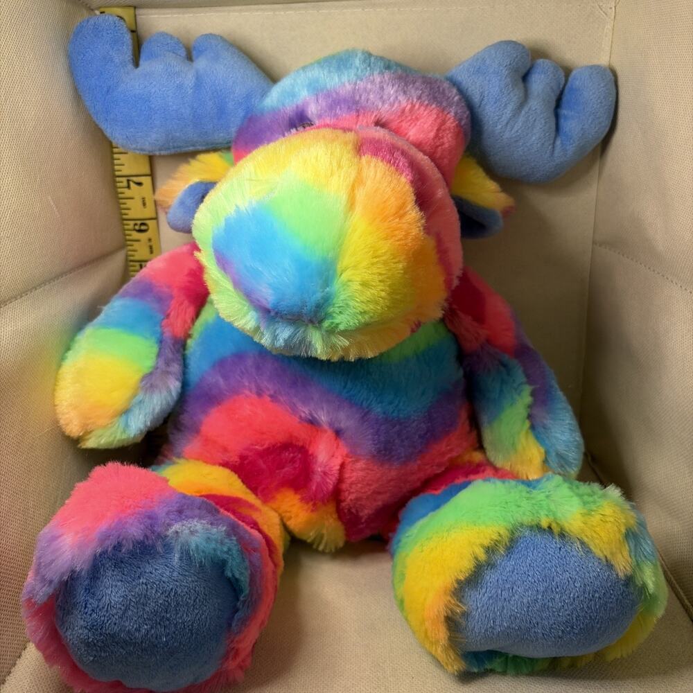 Rainbow Stuffed 14” Moose Wishpet Ansel Tye Dye Rainbow Brought Colors (D)